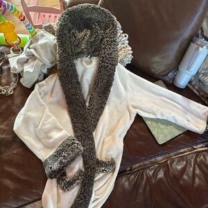 Pottery Barn Brown and Cream Faux Fur Hooded Robe